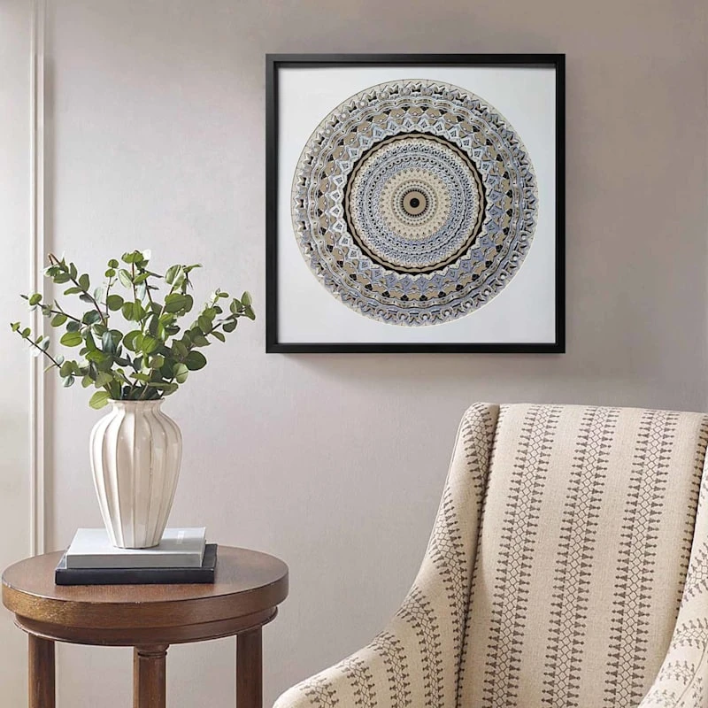 Glass Framed Abstract Mandala Print Wall Art, 25" 3 Glass Framed Abstract Mandala Print Wall Art, 25" - Image 3