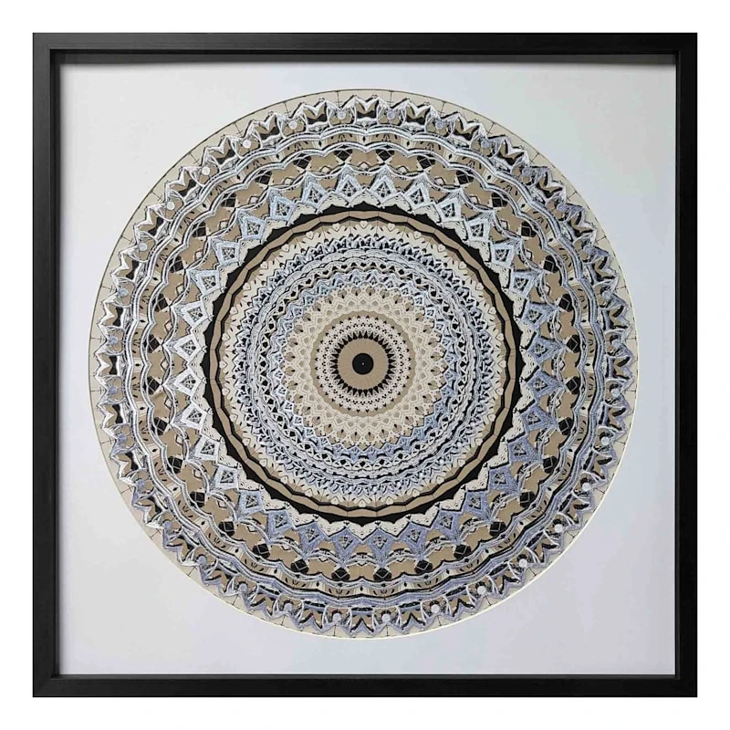 Glass Framed Abstract Mandala Print Wall Art, 25" 1 Glass Framed Abstract Mandala Print Wall Art, 25"