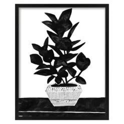 Glass Framed Black & White Plant Print Wall Art, 17x21