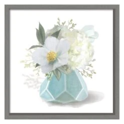 Glass Framed Blue Posies Wall Art, 17"