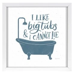 Glass Framed I Like Big Tubs Bathroom Wall Art, 13"