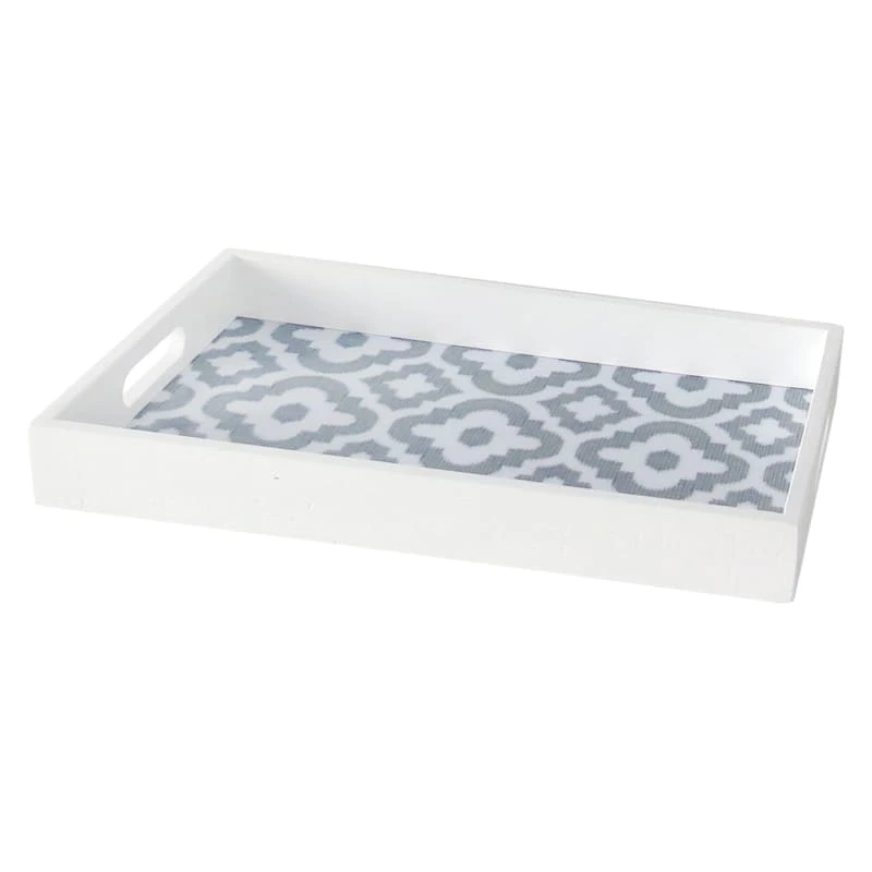 Grace Mitchell Blue & White Print Wood Decorative Tray, 18x12 1 Grace Mitchell Blue & White Print Wood Decorative Tray, 18x12