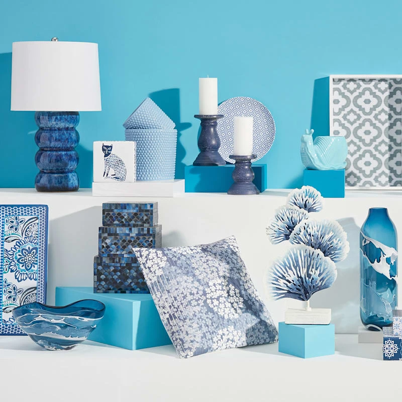 Grace Mitchell Blue & White Print Wood Decorative Tray, 18x12 2 Grace Mitchell Blue & White Print Wood Decorative Tray, 18x12 - Image 2