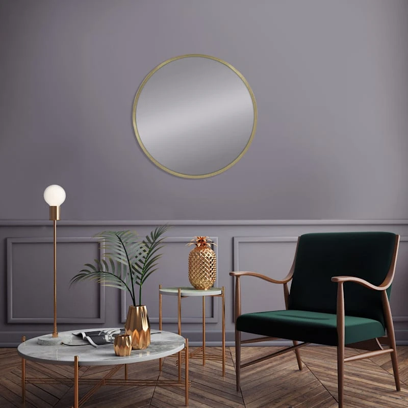 Grace Mitchell Champagne Metal Round Wall Mirror, 35" 2 Grace Mitchell Champagne Metal Round Wall Mirror, 35" - Image 2