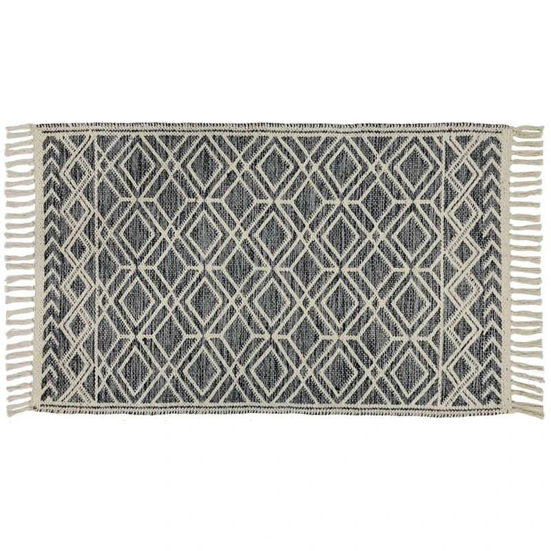 Grey Geo Woven Cotton Jacquard Accent Rug, 27x45 1 Grey Geo Woven Cotton Jacquard Accent Rug, 27x45