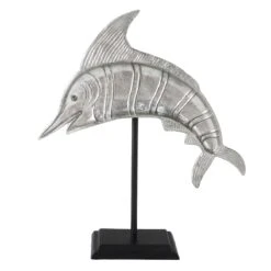 Grey Metal Dolphin With Stand, 16"