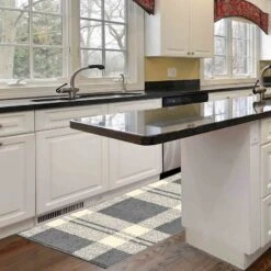 Honeybloom Grey & Ivory Plaid Loop Kitchen Mat, 2x5 -Home Decor Store honeybloom grey ivory plaid loop kitchen mat 2x5 5