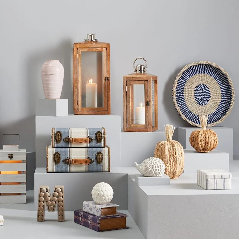 Honeybloom Ivory & Blue Striped Decorative Box, 6x5 2 Honeybloom Ivory & Blue Striped Decorative Box, 6x5 - Image 2