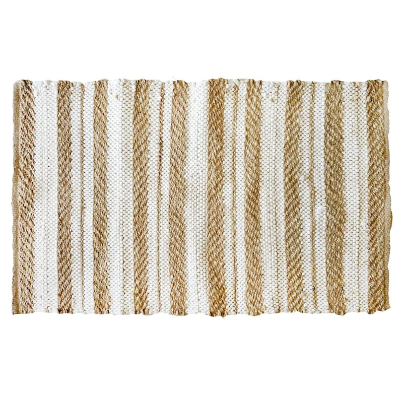 Ivory & Jute Striped Cotton Accent Rug, 2x3 1 Ivory & Jute Striped Cotton Accent Rug, 2x3