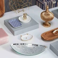 Home Decor Store -Home Decor Store mosaic crackle glass tray 15x7 2