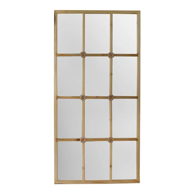 Natural Wood Framed Panel Wall Mirror, 20x40 1 Natural Wood Framed Panel Wall Mirror, 20x40
