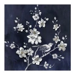 Navy Floral Metal Canvas Wall Art, 32"