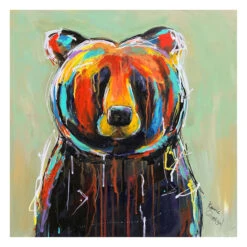 Paint Drip Black Bear Canvas Wall Art, 22"