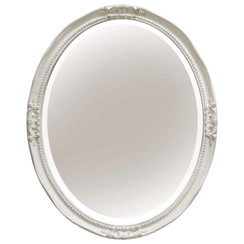 Polyurethane Beads Distressed White Oval Wall Mirror, 24x31 1 Polyurethane Beads Distressed White Oval Wall Mirror, 24x31