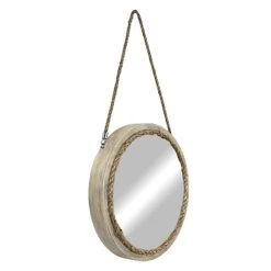 Round Injection Wall Mirror With Rope Accent & Hanger, 16"