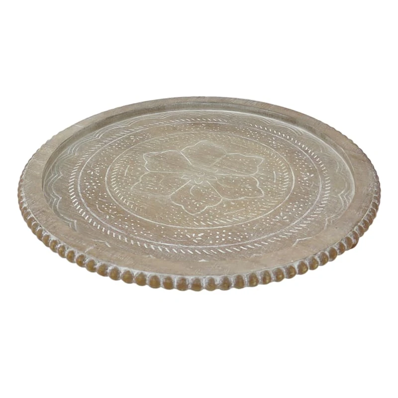 Round Wood Carved Tray, 16x2 1 Round Wood Carved Tray, 16x2