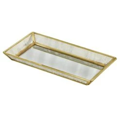 Scalloped Edge Brass Beaded Glass Decorative Tray, 9x5