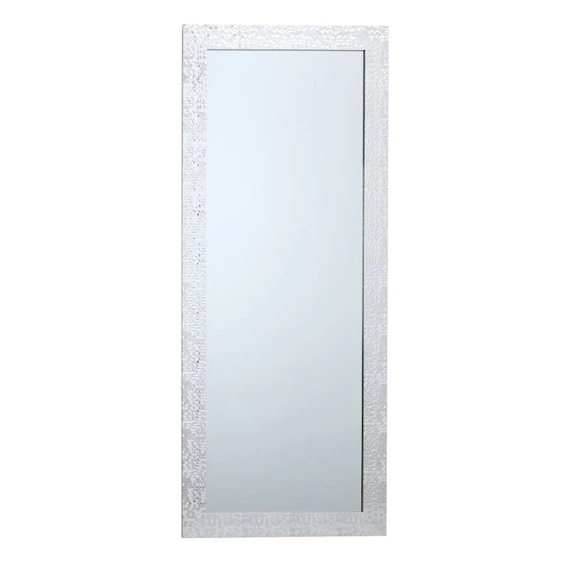 Silver Hexagon Textured Framed Wall Mirror, 24x58 1 Silver Hexagon Textured Framed Wall Mirror, 24x58