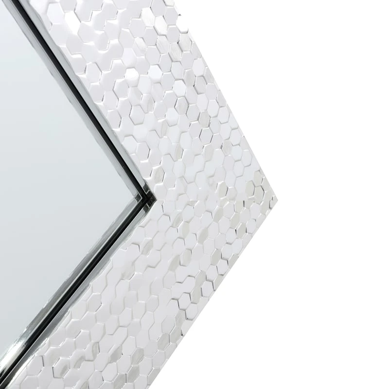 Silver Hexagon Textured Framed Wall Mirror, 24x58 4 Silver Hexagon Textured Framed Wall Mirror, 24x58 - Image 4