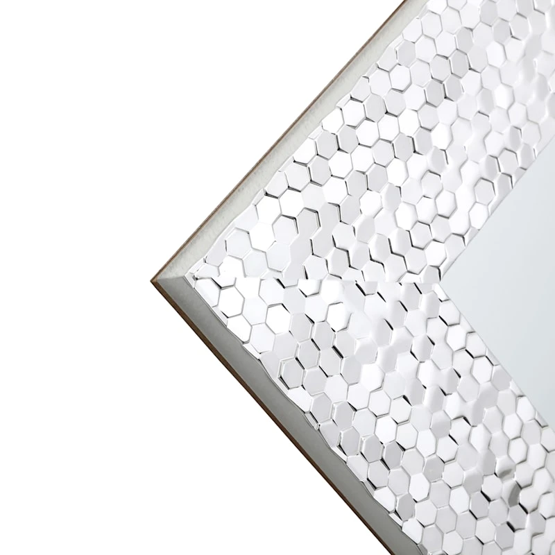 Silver Hexagon Textured Framed Wall Mirror, 24x58 5 Silver Hexagon Textured Framed Wall Mirror, 24x58 - Image 5