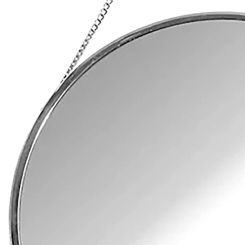 Silver Round Wall Mirror With Chain, 18" 2 Silver Round Wall Mirror With Chain, 18" - Image 2
