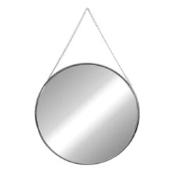 Silver Round Wall Mirror With Chain, 18"