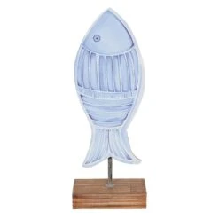Tracey Boyd Blue Wooden Fish On Stand, 16"