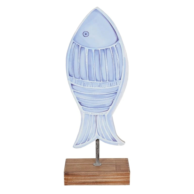 Tracey Boyd Blue Wooden Fish On Stand, 16" 1 Tracey Boyd Blue Wooden Fish On Stand, 16"