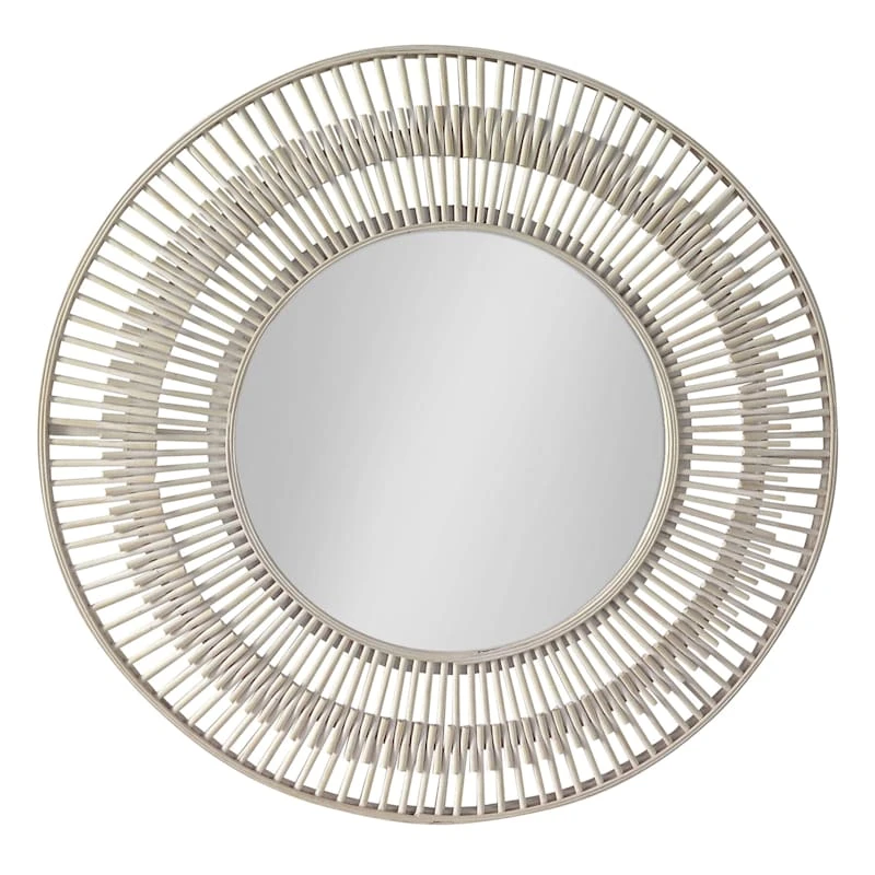 Tracey Boyd Whitewashed Bamboo Round Wall Mirror, 35" 1 Tracey Boyd Whitewashed Bamboo Round Wall Mirror, 35"