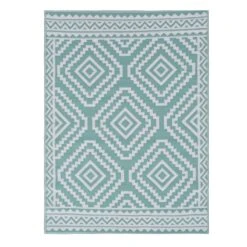 Turquoise Diamond Design Plastic Outdoor Area Rug, 5x7