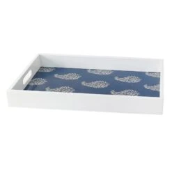 White & Blue Printed Tray, 18x12