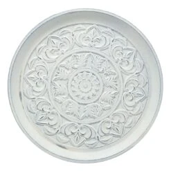White Carved Faux Wood Tray, 18"