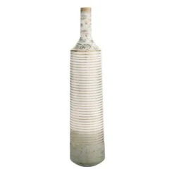 White & Gold Ribbed Floor Vase, 36"