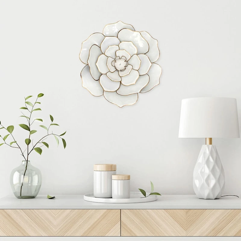 White Metal Wall Flower, 16.5" 2 White Metal Wall Flower, 16.5" - Image 2