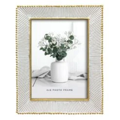 White With Gold Edge Tabletop Photo Frame, 4x6