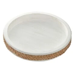 Whitewashed Round Wood Tray, 13"