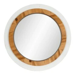 Whitewashed Woven Framed Round Wall Mirror, 28"