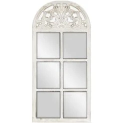 Windowpane With Ornate Carved Top Wall Mirror, 20x42